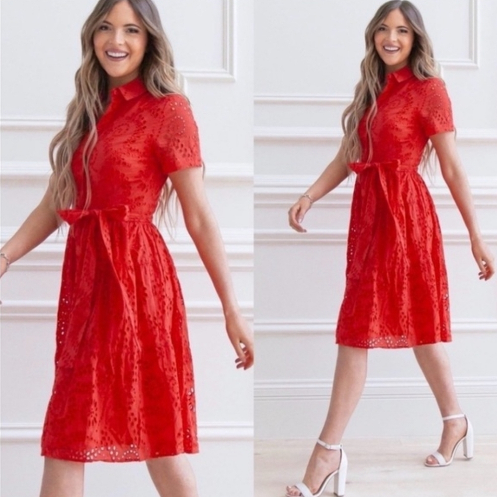 Rachel Parcell Women's Button Down Lace Belted Shirt Dress Size S